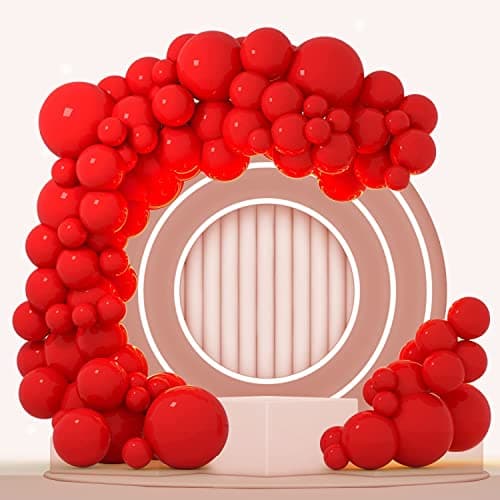 Lot de 100 guirlandes de ballons rouges rouges - Différentes tailles : 45, 30, 25, 13 cm - Guirlande de ballons rouges à l'hélium - Décoration de fête pour fiançailles, mariage, baby shower