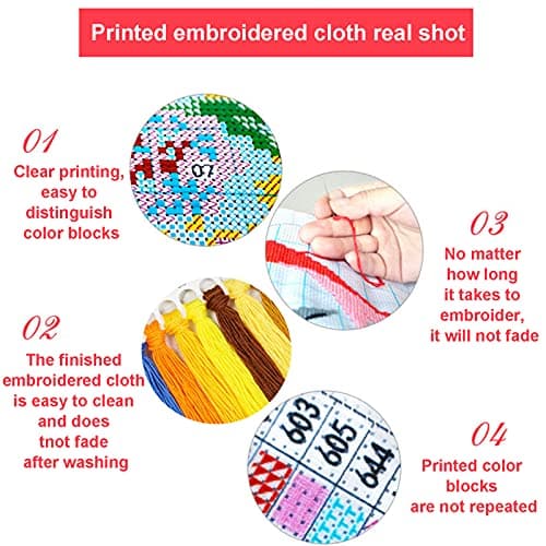 Cukol Canevas Broderie Point de Croix Kit Complet Adulte Debutant Forêt Colorée, Kit Broderie Point de Croix Compté Pré Imprimé Enfant Débutant Adulte, Kit Canevas Complet Avec Fils au Point de Croix