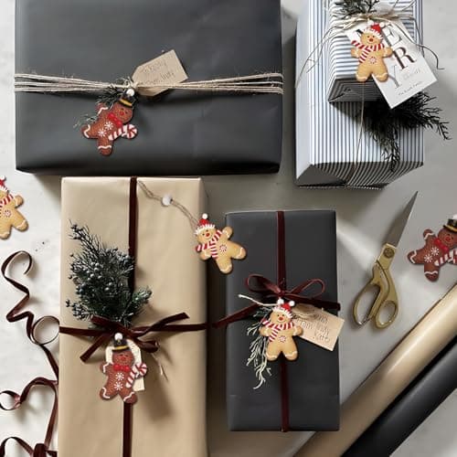 12Pcs Décoration Sapin Noël Pendentif en Bois Motif Bonhomme Pain d’épice Suspension Ornement à Suspendre pour Arbre Noël Chambre Intérieure