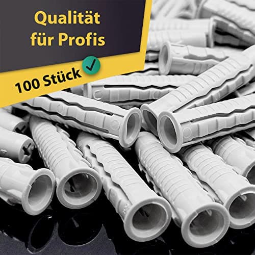 PARCO Lot de 100 chevilles universelles en plastique avec bord pour un maintien parfait dans le béton, la pierre, le bois, etc. 5,0 x 25 mm, PA 6 de qualité supérieure