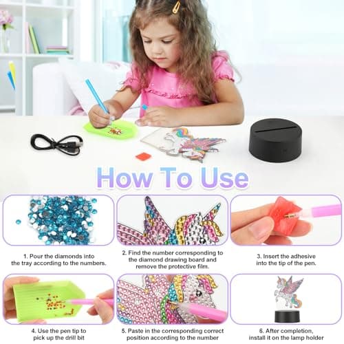 Set de Diamond Painting Lampe, Kit Diamond Painting Créative, Diamond Painting Enfant sur Diamant LED 7 Couleurs, Diamond Painting Licorne pour Cadeau de Vacances, Cadeau D'anniversaire