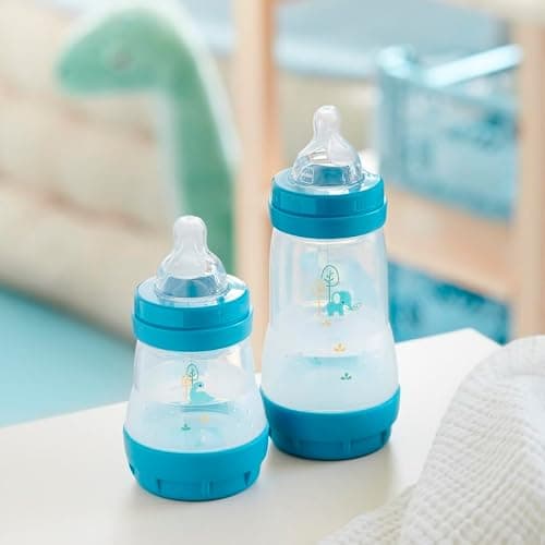MAM Lot de 2 biberons Easy Start Anti-Colique 2+ mois débit moyen (2 x 260 ml) Océan + Sable – Biberon pour réduire les coliques et l'inconfort de bébé – Biberon bébé compatible avec l'allaitement