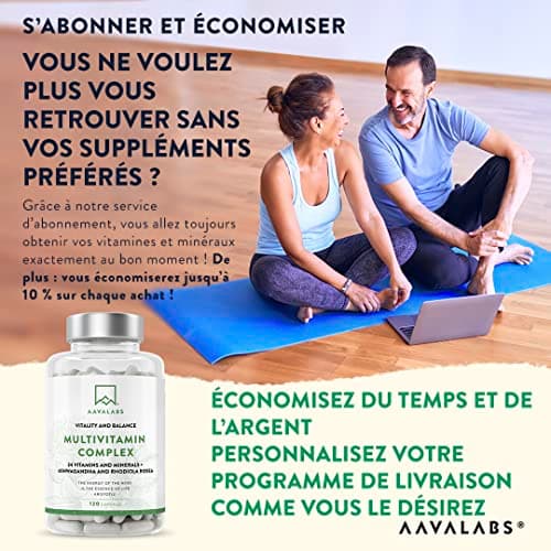 Multivitamines et Minéraux -13 Vitamines Adultes dont Vitamine A B C D E K, Ashwagandha, Rhodiola Rosea, 11minéraux dont Magnesium, Zinc - Complement Alimentaire Multivitamines Homme Femme 120Capsules