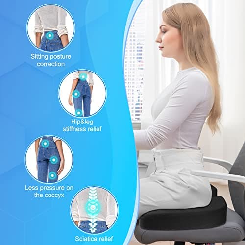 Benazcap Coussin Coccyx Coussin Ergonomique d'assise pour Chaise de Bureau Coussin d'assise Respirant, Mousse à mémoire de Forme pour Le soulagement de la Douleur