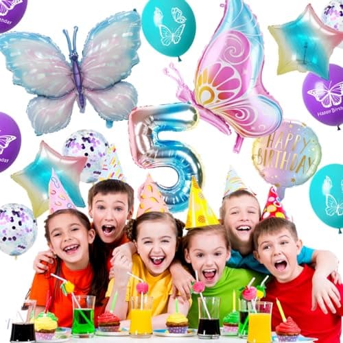 Ballons Papillon 5 ans Anniversaire Décoration, Fille 5 Papillons Décoration, Papillons Decoration Anniversaire 5 ans, Ballon 5 ans violet Papillon, Fille 5 ans Décoration de fête