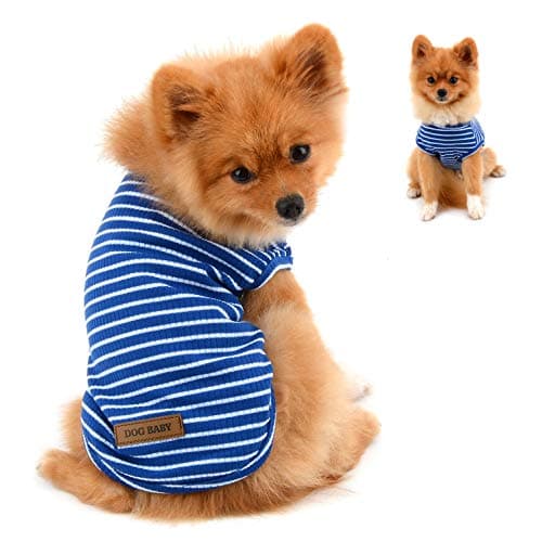 PAIDEFUL Vêtements pour Petits Chiens Garçon Fille été rayé Chiot t-Shirt Gilet Respirant Coton t-Shirt sans Manches Chihuahua Yorkshire Bleu S