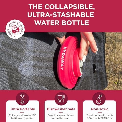 HYDAWAY Bouteille d'eau pliable – 500 ml – Bouteille d'eau réutilisable avec couvercle à rabat pour voyage, randonnée, voyage – Portable et étanche, silicone de qualité alimentaire, sans BPA, se