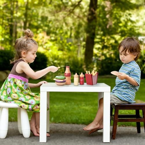 Aliments de jeu en bois pour enfants - Hamburger - Accessoires de cuisine pour tout-petits - Cadeau pour garçons et filles - Jouets éducatifs