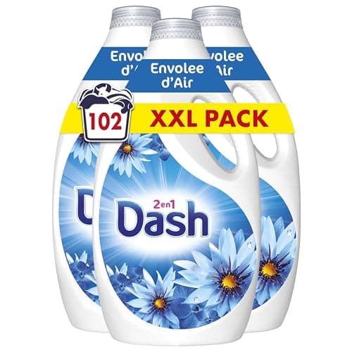 Dash 2in1 Lessive Liquide 102 Lavages, Envolée D’Air, Avec une Touche d’Huiles Essentielles et de Lenor, Fabriquée en France