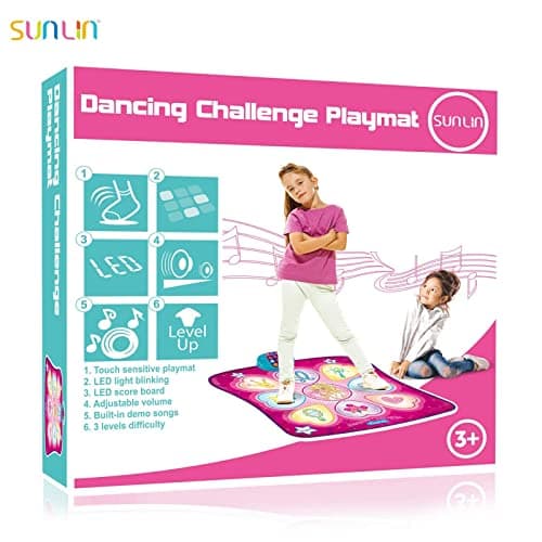 SUNLIN Tapis de Danse - Jeu de Danse Cadeau pour Enfants Filles - Tapis de Danse avec Lumières LED, Volume réglable, Musique intégrée, 3 Niveaux de Défi (3-12 Ans)