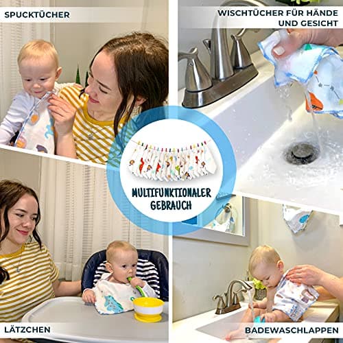 Omilion Lot de Serviettes pour Enfants en Mousseline (18 Pcs.) | Serviettes de Bain pour Bebe en Coton Naturel | Serviette de Visage Bebe | Mousseline pour Bebe Idée 22x22cm