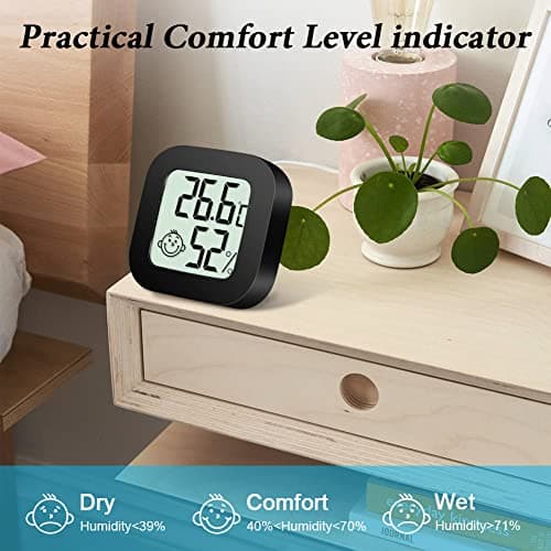 flintronic Thermomètre Hygrometre Intérieur, Mini Thermomètre Hygromètre Digital à Haute Précision, Moniteur de Température et Humidimètre Indicateur du Niveau de Confort pour Maison,Bureau-Noir