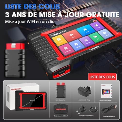 KINGBOLEN K7 Valise de Diagnostic Auto OBD II en français avec Mise à Jour 3 Ans, 31 Services, bidirectionnels, Codage ECU- Outil incontournable pour Les mécaniciens et Amateurs Voitures