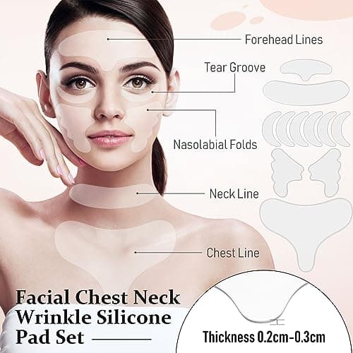 32 Pièces Patchs Réutilisables pour Visage Coussinets en Silicone pour Cou Front Couvertures de Masque Faciaux en Silicone pour Lissage de Visage Poitrine Yeux Bouche(Transparent, Rose)