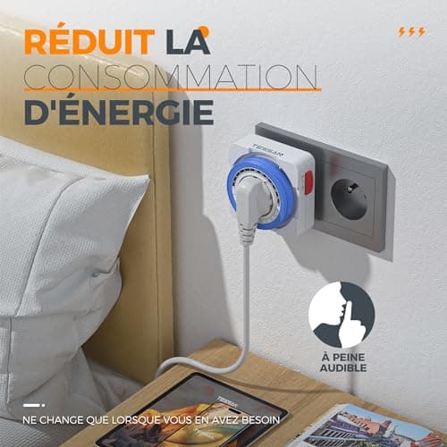 TESSAN Prise Minuteur Programmable 24 Heures, Programmateur Prise de Courant 3680W, Timer Prise Electrique à 96 Segments, Intervalle de 15 Minutes, Prise Minuterie de Cycle Quotidien, pour Lampes
