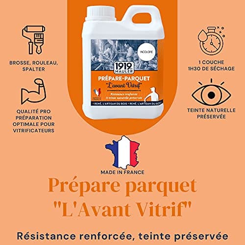 1919 by MAULER - Préparation de Parquet « L'avant Vitrif » - Incolore - Sous-couche Acrylique pour Vitrificateur - Phase Aqueuse - 5L