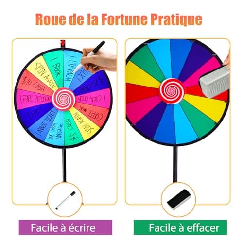 SOARS Roue de la Fortune 24", Hauteur Réglable de 111-157 CM, Personnalisable avec Marqueur pour Tableau Blanc et Éponge, pour Jeux de Mots, Famille (60 CM, 14 Emplacements)