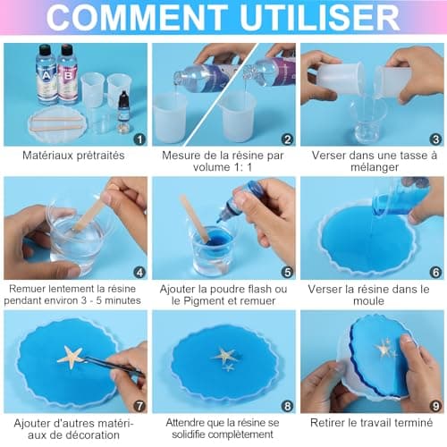 OFCIIN Resine Epoxy Transparente Kit 400ml, Kit Résine Epoxy Avec Colorant, Paillette, 1: 1 Ratio Revêtement en Résine Coulée Cristalline, Pour Bois, Fabrication de Bijoux, Décoration Artisanale