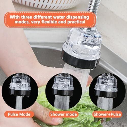 Thapncow 360 °Pivotant mousseur avec 3 modes douchette evier cuisine robinet,Embout Robinet,Mitigeur evier cuisine tete de robinet rotative,pour Robinets M22 ou M24 pour Cuisine/Salle de Bain(Argenté)