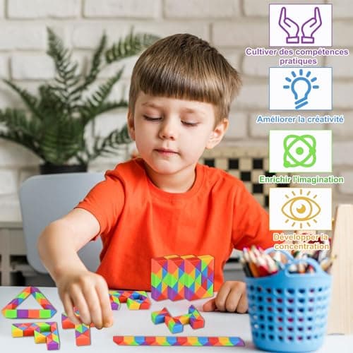 GOLDGE 15 pièces Serpent Magique, Mini Magic Snake Cube, Puzzle Cube Enfant Casse-Tête, Mini Twist Puzzle Twisty Toy pour Enfants et Adultes, Jouets Arc-en-Ciel, Idées Cadeau Anniversaire Enfants