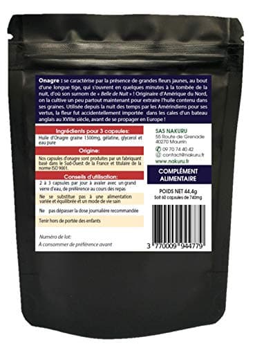 NAKURU | Onagre | 60 Capsules de 740mg | Gamme Beauty | Fabriqué en France |"La Belle de Nuit!"