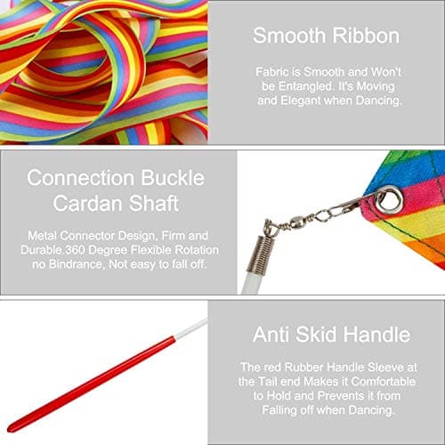 Trimming Shop Ruban de Gymnastique Rythmique avec bâton de Danse virevoltant pour Enfants, Danse Artistique, activités d'entraînement de Gymnastique, 4 mètres, 5 Couleurs Assorties