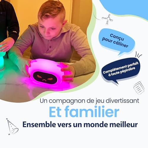 Kadoing® Réveil Enfant Ours - avec Expressions Visages et Fonction de Tapotement - Lumière de Réveil - Entraîneur de Sommeil - Veilleuse - Réveil Jouet Numérique