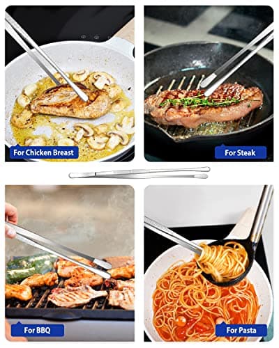 4 Pincettes de cuisine en acier inoxydable, 12'' et 10'', longue pincette de cuisine professionnelle en argent pour la cuisine, les réparations, les fruits de mer et le BBQ
