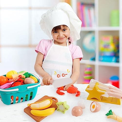 Fruits et Légumes Jouets Ustensile de Cuisine Jouet Enfant Coupe Fruits et Légumes Motricité Fine Jouet Bébé Jeux de Cuisine Cadeau de Pâques Enfant Fille Garçon 2 3 4 5 6 Ans
