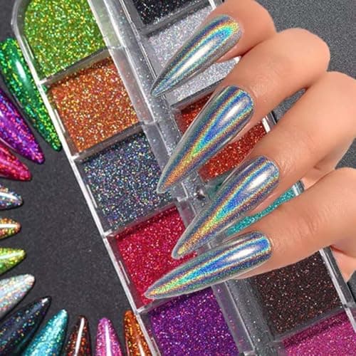 QEDBOJE Poudre à Ongles Chrome, Effet Miroir, Pigments Chromés, Ongles Miroir, Poudre Pailletée, Ongles Métalliques Chrome (12 Couleurs)