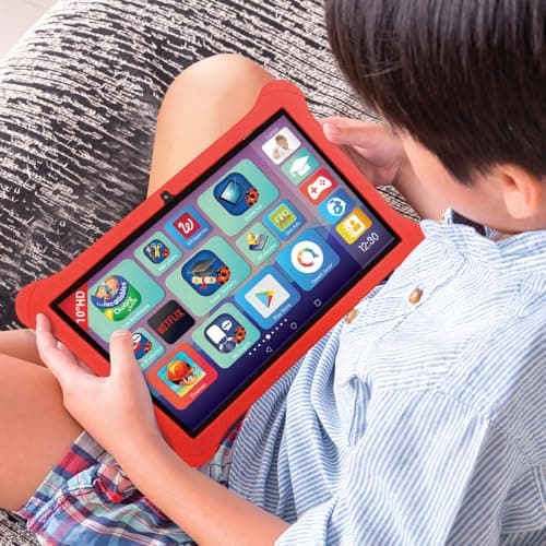 Lexibook, Lexipad 10'' -Tablette Ludo sous Android, Conçue pour Toute la Famille, Contenu éducatif et Fun, Contrôle Parental, TLN10FR, Rouge/Blanc