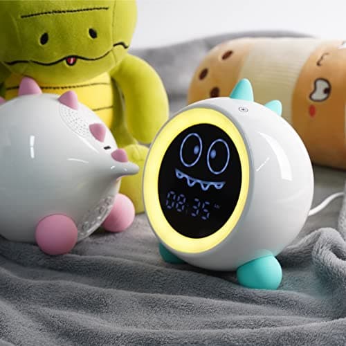 Réveil pour Enfants, Entraîneur de Sommeil pour Enfants avec Veilleuse, Machine Sonore, Temps de Se Réveiller, Réveil pour Tout-Petits (Vert)