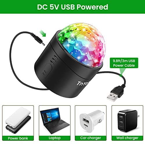 Boule Disco, Lumière de fête de Contrôle de Musique TnYoYo, 360° Rotation Boule à Facette Lampe de Scène, 7 Couleur Modes avec Télécommande et 3M Câble USB pour Fête/DJ/Noël/Bar/Enfants