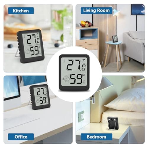 Lot Thermometre Interieur Maison 4 Pièces, LCD Mini Digital Thermomètre avec Hygromètre, Mesure de Précision Murale pour Chambre Bébé, Culture et Cave, Noir