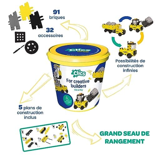 Clics Builders Edition pour Les Enfants à partir de 3 Ans, Jouet éducatif créatif dans Un Ensemble de 123 pièces, Blocs de Construction pour Filles et garçons, Jouets Montessori STEM, Jouets durables