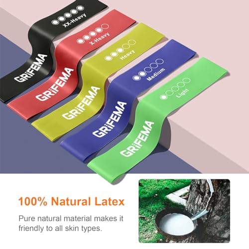 GRIFEMA GA5001, 5 Bandes Élastiques de Musculation, 5 Niveaux de Résistance pour la Musculation, Le Pilates, Le Yoga et Plus Encore, Vert-Bleu-Jaune-Rose-Noir
