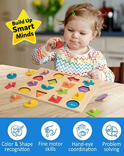 Coogam Montessori Jouet en bois en forme de pince à linge - Planche de tri des couleurs assorties - Jouet éducatif pour l'apprentissage précoce - Cadeau pour les tout-petits de 3, 4, 5 ans