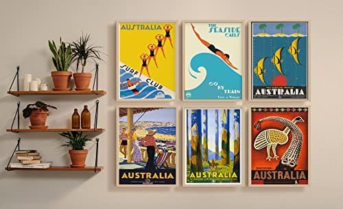 Set of Travel Posters 6 Australian Vintage Travel Posters Travel Prints Travel Wall Art Set of Prints Australian Travel Poster Travel Art (21cm x 30cm)