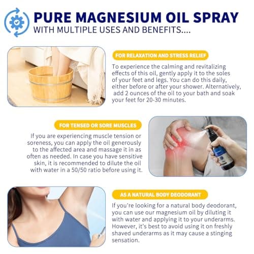 Spray d'huile de magnésium 100% organique et naturel (60ml), supplément de magnésium pour le corps, Spray d'huile de magnésium pur, Spray de magnésium pour les articulations, sans gluten