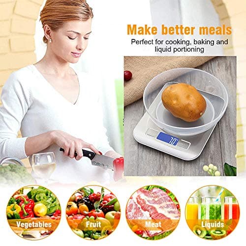 GRIFEMA GA2002 Balance de Cuisine Électronique de Haute Précision 5000g/1g avec Écran LCD Rétroéclairé, 6 Unités et Fonction Tare Acier Inoxydable, Smart Digital, pour Alimentaire Multifonctionnel
