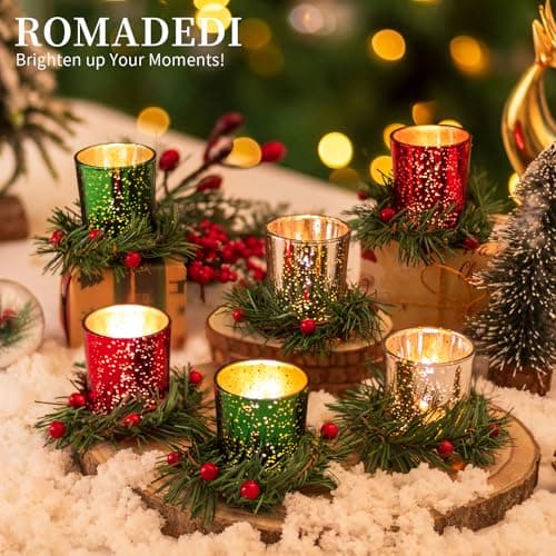 Photophore Verre Bougeoir Decoration Noel: Romadedi 6 Pièces Supports pour Bougies Chauffe-Plat pour Table Interieur Maison Salon Décoration Porte-Bougie pour Cadeau Fenetre Extérieur Noël Deco