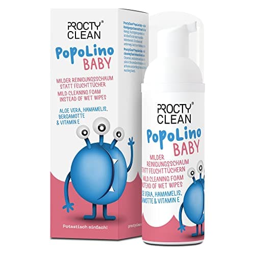 ProctyClean PopoLino Baby Mousse nettoyante douce au lieu de lingettes humides. Rend les fesses et l'environnement heureux avec aloe vera, hamamelis, begamotte et vitamine E