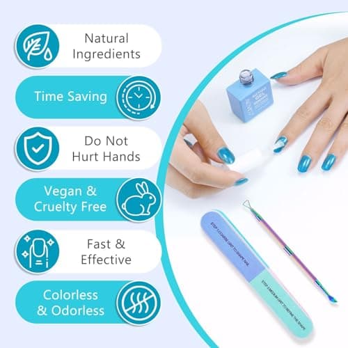 Dissolvant de Vernis à Ongles en Gel Paquet de 2 avec Lime a Ongles & Pousse Cuticule, Remover Vernis Semi Permanent, Enlève Facilement et Rapidement Vernis Gel en 3-5 Minutes, ne Blesse Pas Ongles