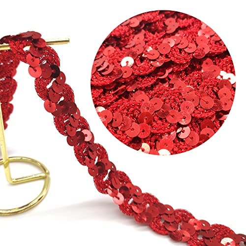 Hayaww 15 Yards 15 mm Paillettes Ruban, Sequin Paillette Trim Ruban De Paillettes Ficelle De Garniture De Paillettes Rubans à Paillettes Pour Bricolage Couture Costumes Artisanat (Rouge)
