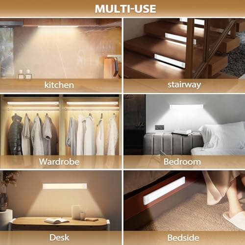 Lot de 3 lampes LED 72 LED pour meuble de cuisine - 30 cm - Avec détecteur de mouvement - Rechargeable par USB et 3 modes de couleur - Barre lumineuse pour armoire, cuisine, veilleuse pour