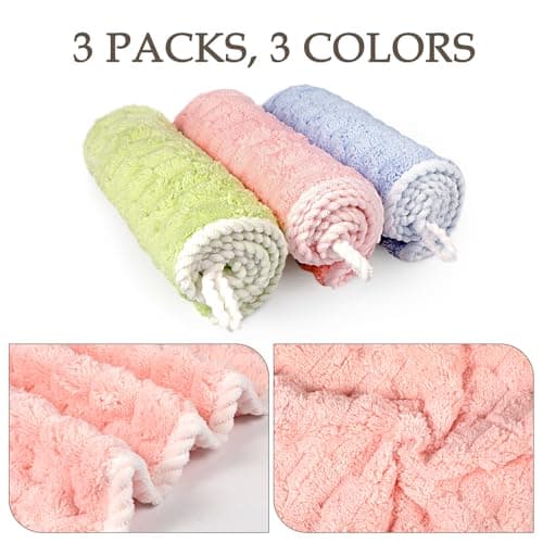 PHOGARY Turban pour Cheveux, Serviette Microfibre Cheveux Bouclés, Lot de 3 Serviettes Turban avec Bouton 65x25 cm, Ultra-Épaisses Serviette Seche Cheveux Sechage Rapide pour Femmes et Enfants