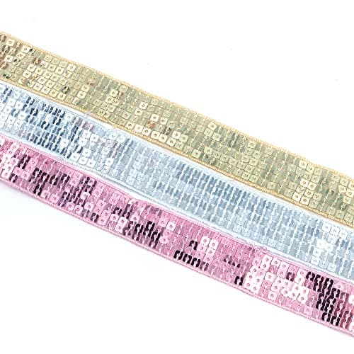 CENPEK Ruban élastique à paillettes plates en tissu pailleté pour robe, décoration, bandeau, 25 mm de large, rose - 18,1 m