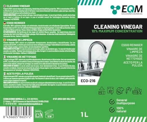 EQM - ECO-216 - Vinaigre Ménager 10° - 1L - 100% naturel - Anti Calcaire Détartrante - Puissant nettoyant ménager tout usage