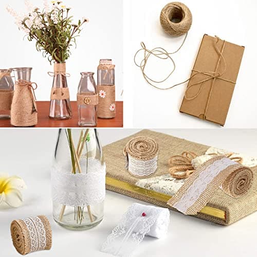 13 Pièces Ruban Dentelle, Toile Ruban Jute Natuelle, Uban Jute Dentelle Toile Ruban Toil Jute, Ruban de Jute Naturel, Ruban Cadeau Emballages,Ruban Dentel pour Cadeaux Bricolage Deco Mariage Champetre