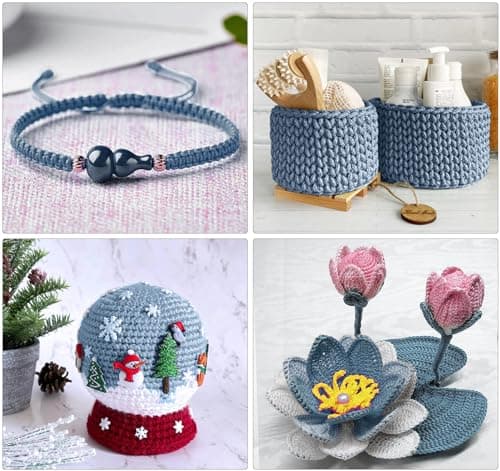 Estcoo Corde en Polyester, 250m Fil de Crochet, Corde en Premium Polypropylène avec des Ciseaux et des Crochet, pour Travaux Manuels, Déco de Maison,Assiettes de Table, Sac à Main, Bleu Foncé
